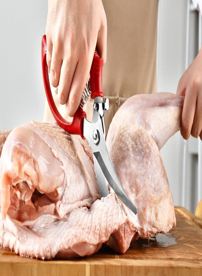 Gerior Heavy Duty Poultry Shears - Kitchen Scissors for Cutting Chicken, Poultry, Game, Meat - Chopping Vegetable - Spring Loaded - Red - Image 5